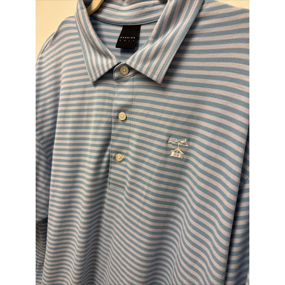 Dunning Golf Mens Striped Polo Shirt‎ Light Blue Maidstone Club Coolmax Large